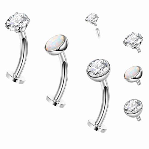3PCS 14G Surgical Steel Floating Belly Button Ring for Women Petite Belly Rings CZ Opal Flat Back Small Navel Ring with 3PCS Replacement Balls Internally Threaded Tiny Belly Piercing 6-16MM - color: Silver, size: 10mm（Regular）