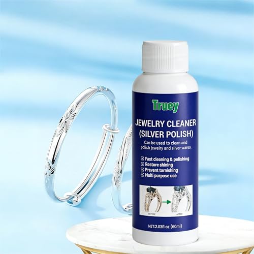Silver Cleaner,Silver Jewelry Polish,Removes Tarnish,Restores Shine(60ml) | Silver Care,Truey Silver Cleaner, Jewelry Cleaner Silver Polish, for Pure Silver Pure Gold, Removes Tarnish & Restores Shine