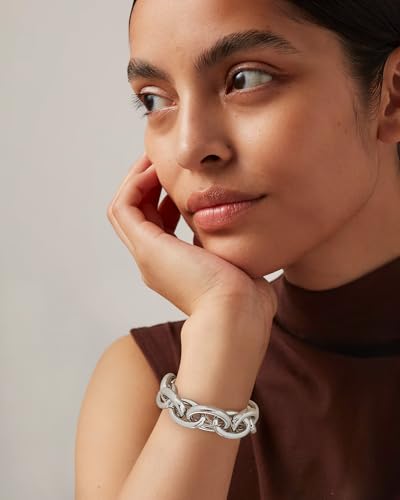WOWORAMA Chunky Chain Bracelet for Women, Gold/Silver | Adjustable Elastic Stretch Bracelet, Thick Chunky Link Bracelet, Statement Jewelry - color: Oval-Silver