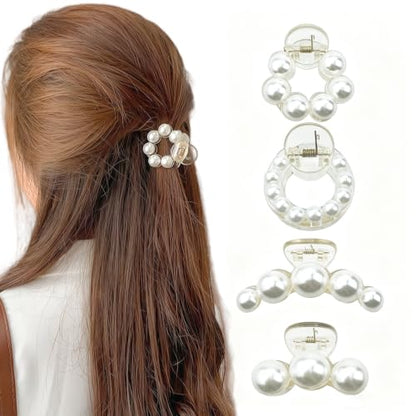 4PCS Mini Pearl Hair Claw Clips,Pearl Hair Claw Horsetail Clips Fashion Hair Accessories for Women and Girls Strong Hold Nonslip