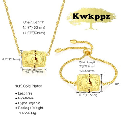 2 Pcs Belt Buckle Initial Necklace Bracelet Jewelry Set for Women, 18K Gold/Silver Plated Belt Buckle Initial A-Z Necklace Bracelet Set Unique Western Style Jewelry Gifts - style: Gold-F