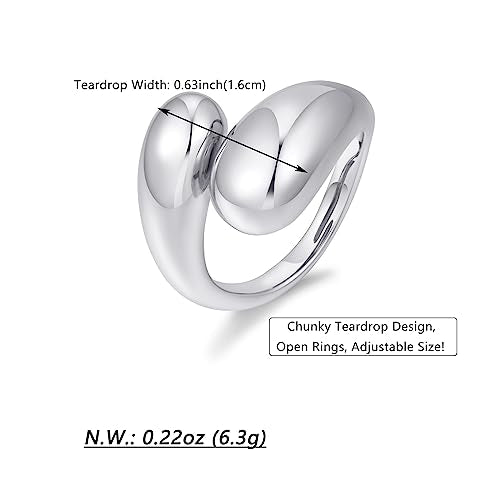 WOWORAMA Chunky Open Rings for Women Gold Silver Adjustable Dome Teardrop Rings Bold Thick Statement Rings Simple Stackable Band Rings - color: Silver-tone Teardrop Ring