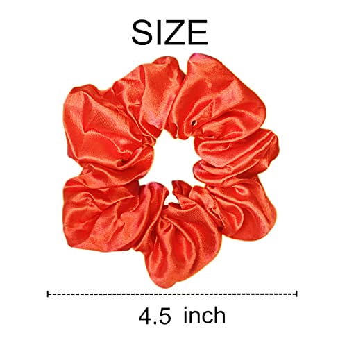 6 Pcs Satin Silk Hair Scrunchies - Soft Hair Ties, Fashion Bands, Bows, Ropes, Elastic Bracelets, Ponytail Holders for Women and Girls (4.5 Inch, Orange) - color: Orange