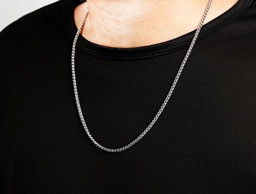 Silver Tone Stainless Steel Wheat Chain Necklace for Men and Women, Simple Jewelry Gift, Width 2.5-4mm, Length 16-26inch - size: 24inch, style: 3mm