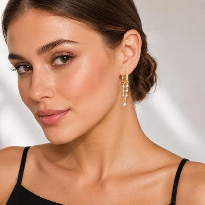 Gold Dangle Hoop Earrings for Women 14K Gold Plated Cubic Zirconia Small Huggie Drop Dangle Earrings Trendy CZ Bridal Wedding Jewelry
