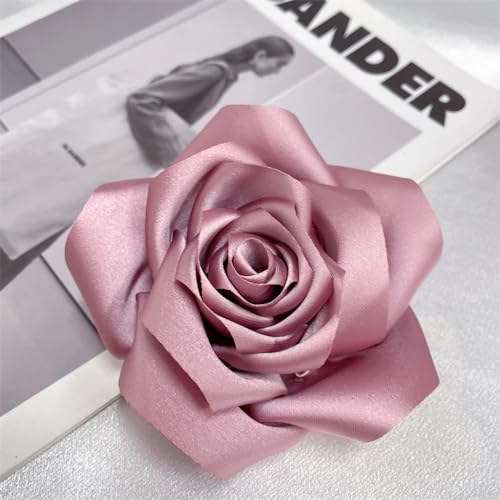Satin Rose Flower Large Brooch Lapel Pins Handmade Fabric Flower Brooches Pin Classic for Wedding Party Dance Banquet for Women Men Dress Suit Clothes Accessories JewelryGifts 110mm - color: Pink