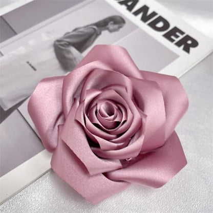 Satin Rose Flower Large Brooch Lapel Pins Handmade Fabric Flower Brooches Pin Classic for Wedding Party Dance Banquet for Women Men Dress Suit Clothes Accessories JewelryGifts 110mm - color: Pink