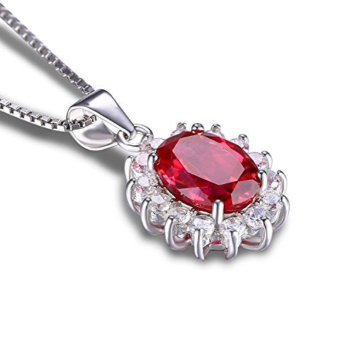 JewelryPalace Princess Diana Kate Middleton Natural Amethyst Citrine Garnet Peridot Topaz Created Ruby Sapphire Simulated Emerald Pendant Necklace for Women, 925 Sterling Silver Gemstone Jewelry Set - color: G-Sterling Silver-ruby