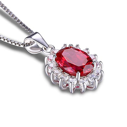 JewelryPalace Princess Diana Kate Middleton Natural Amethyst Citrine Garnet Peridot Topaz Created Ruby Sapphire Simulated Emerald Pendant Necklace for Women, 925 Sterling Silver Gemstone Jewelry Set - color: G-Sterling Silver-ruby