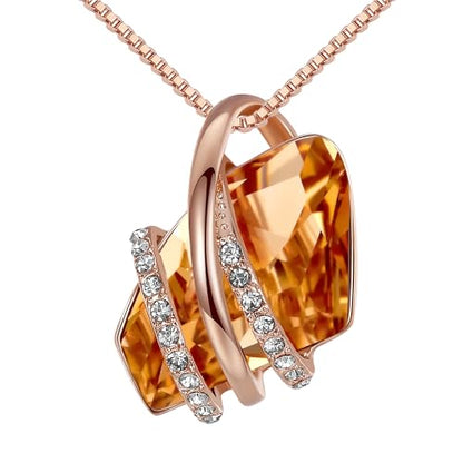 Leafael Wish Stone Pendant Necklace with Birthstone Crystal, 18K Rose Gold Plated/Silvertone, 18" + 2" - color: 111-November-Amber Brown-Rose Gold Plated