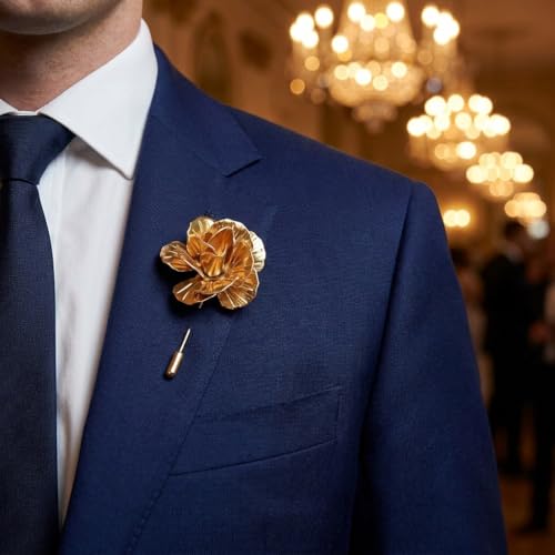 Gold Rose Pin for Men, Suit Pins for Men, Mens Brooches for Suits, Tie Accessories for Jackets, Men's Silver Gold Lapel Pin for Wedding