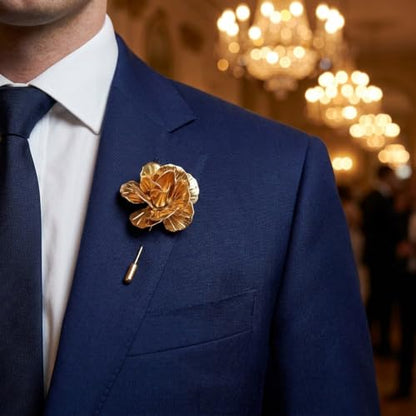 Gold Rose Pin for Men, Suit Pins for Men, Mens Brooches for Suits, Tie Accessories for Jackets, Men's Silver Gold Lapel Pin for Wedding