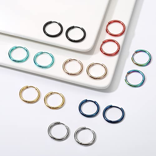 Jstyle 18G 20G Small Hoop Earrings for Men Women Huggie Hoops 8 Pairs | Hypoallergenic Surgical Stainless Steel, Multicolor Cartilage Helix Lobes Sleeper Hoop Earrings Set 8mm/10mm/12mm/14mm - style: Inner Diameter 14mm (20G)