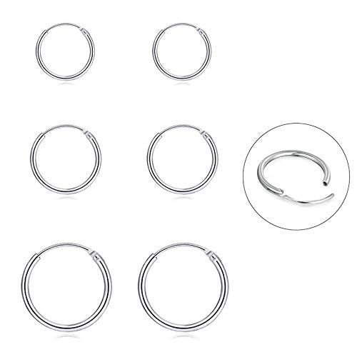 EPIRORA Silver Hoop Earrings- Cartilage Endless Small Hoop Earrings Set for Women Men, 3 Pairs of Hypoallergenic 925 Sterling Silver Tragus Earrings Nose Lip Rings - color: 3 Pairs(8/10/12mm)