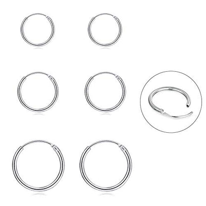 EPIRORA Silver Hoop Earrings- Cartilage Endless Small Hoop Earrings Set for Women Men, 3 Pairs of Hypoallergenic 925 Sterling Silver Tragus Earrings Nose Lip Rings - color: 3 Pairs(8/10/12mm)