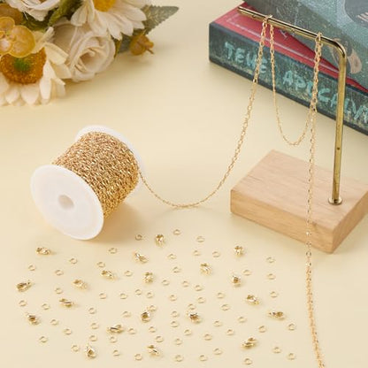 Jabogrii 32.8 Feet Lip Jewelry Making Chains Bulk 18K Gold Brass Chain | Permanent Chain for Jewelry Making DIY Craft Chain Roll Jewelry Findings - color: Lip Gold