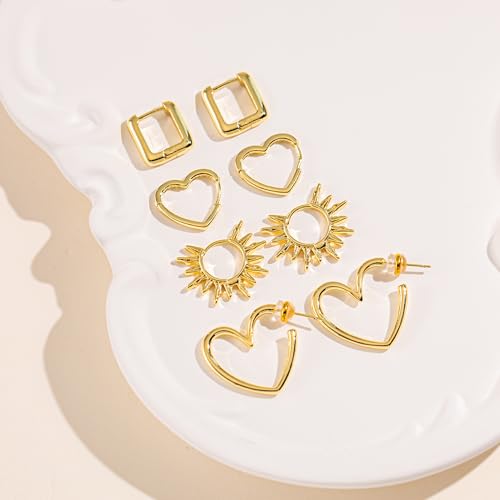 LLWOM Gold Huggie Earrings for Women-14k Gold/Silver/Rose/Black Plated Heart Hoop Earrings Hypoallergenic Lightweight Hoops Gifts - style: Heart