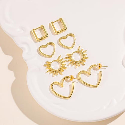 LLWOM Gold Huggie Earrings for Women-14k Gold/Silver/Rose/Black Plated Heart Hoop Earrings Hypoallergenic Lightweight Hoops Gifts - style: Heart