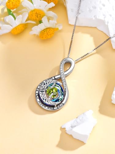 TOUPOP Birthstone Necklace for Women 925 Sterling Silver Moon and Star Pendant Necklaces I Love You to the Moon and Back Jewelry Anniversary Birthday Gifts for Her Wife Girlfriend Mom - color: 08-Aug-Peridot