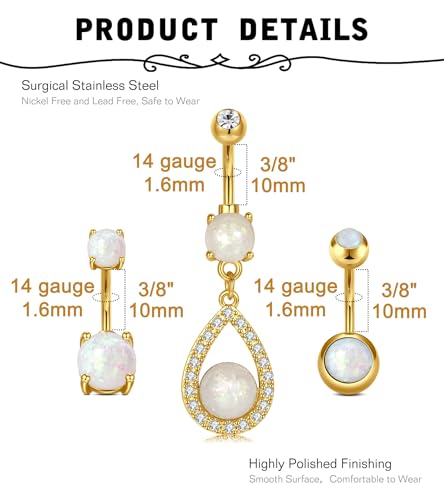 MODRSA Gold Belly Button Ring Dangle Belly Rings Silver Pink Dangling Dangly Belly Button Piercing Hypoallergenic Surgical Steel Opal Butterfly Navel Rings for Women Cute Dainty Navel Jewelry - color: E1- Mix opal 5pcs- gold