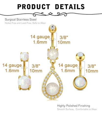 MODRSA Gold Belly Button Ring Dangle Belly Rings Silver Pink Dangling Dangly Belly Button Piercing Hypoallergenic Surgical Steel Opal Butterfly Navel Rings for Women Cute Dainty Navel Jewelry - color: E1- Mix opal 5pcs- gold