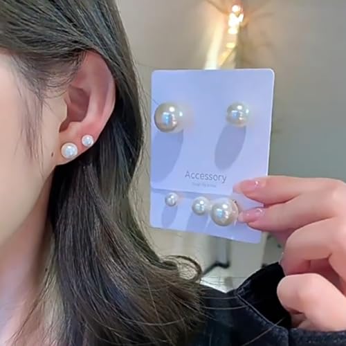 ZLP Oversize 14/12/10mm Classic Round Strong Light Simulated Shell Pearl Earrings 14K Gold Plated Sterling Silver Stud Big Pearl Earrings for Women, - color: Saltwater pearls, size: 8 mm