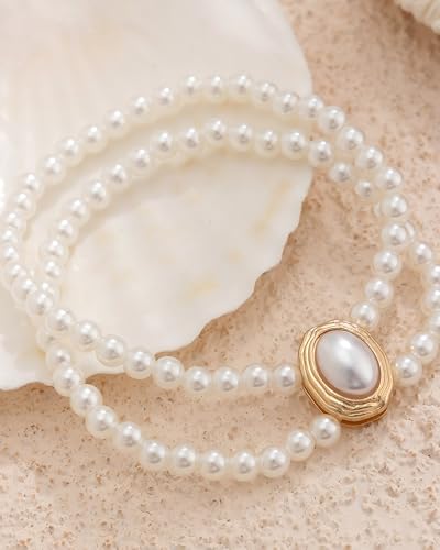 Layered Pearl Ankle Bracelets Dainty Boho Pearl Stretch Ankle Chain Trendy Waterproof Non Tarnish Anklets Summer Beach Foot Chain Jewelry Gifts for Her