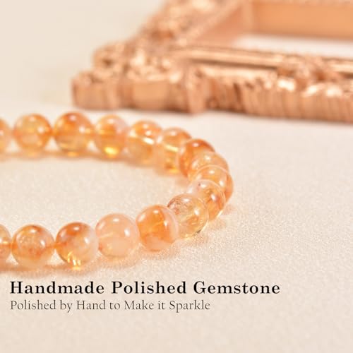 Agate Round Beaded Bracelet for Women Men Natural Agates Stone Healing Bracelets Stretch Elastic Handmade Polished Gemstone Beads Bracelet - color: Yellow Tower Crystal, size: 8mm Beads