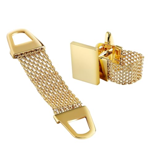 Men Cufflinks, Stainless Steel Cuff Links Wrap Mesh Chain Cufflinks Accessories for French Shirt, Gift for Normal and Business Wearing - color: Gold