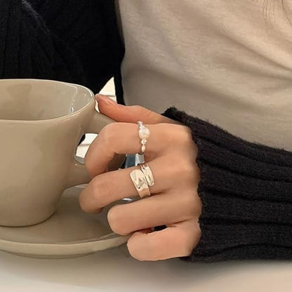 Roe Dolph Chunky Gold Rings for Women Stackable Statement Ring Set | Mixed sculptural shapes and polished surfaces create bold stacking combinations for parties dinners and everyday outfits - color: A9