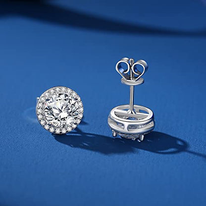 925 Sterling Silver 2-4 Carat Lab Simulation-Diamond Stud Earrings 5A Cubic Zirconia Stud Earrings Hypoallergenic White Gold Plated, Perfect Jewelry Gifts - style: Round Cut 6.5MM White