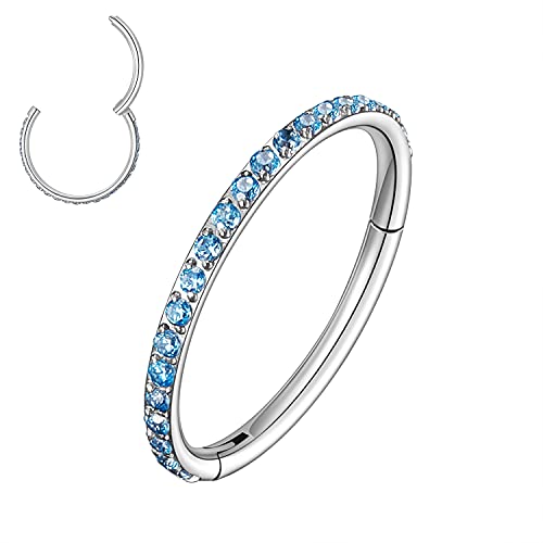 MissNity 20G, 18G, 16G, 14G Hinged Nose Rings Hoop with Gem in 316L Surgical Steel, Septum Clicker Cartilage Earrings Conch Daith Helix Rook Ear Lobe Piercing Jewelry, Diameter 6mm to 12mm - color: 06: Steel - Blue CZ