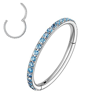 MissNity 20G, 18G, 16G, 14G Hinged Nose Rings Hoop with Gem in 316L Surgical Steel, Septum Clicker Cartilage Earrings Conch Daith Helix Rook Ear Lobe Piercing Jewelry, Diameter 6mm to 12mm - color: 06: Steel - Blue CZ