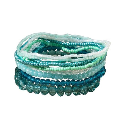 Bohemian Colorful Crystal Glass Beads Seed Beaded Bracelet Handmade Adjustable Stackable Elastic Strand Bangle for Women Summer Beach Hawaii Boho Wristbands Jewelry - color: lake blue