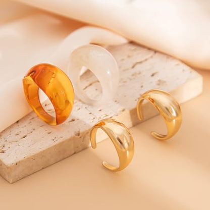 Chunky Gold Rings Set for Women Stacking Finger Knuckle Rings Silver Statement Ring Set Punk Jewelry - style: 144-4pcs