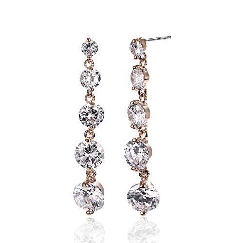 Women's Cubic Zirconia Bridal Earrings - Elegant Long Wedding Party Prom Earring for Bride Bridesmaids Crystal CZ Rhinestone Chandelier Statement Dangle Drop Earrings for girls - color: 5 Round CZ Drop Earring-gold