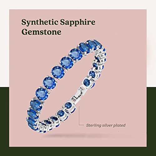 KEZEF Tennis Bracelet for Women, 7mm Round CZ, Silver Plated Brass, 6.5–8 Inch, Fold-Over Clasp - color: Simulated Blue Sapphire, size: 6.5 Inch