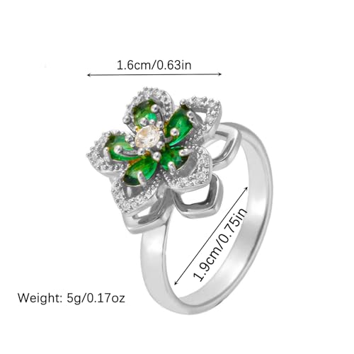 Sunflower Fidget Ring for Women Gold Anxiety Crystal Rings Cubic Zirconia Sunflower Open Adjustable Fidget Ring Spinner Sun Ring for Men Trendy Jewelry - color: Silver Green