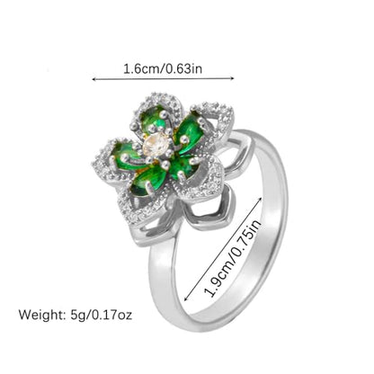 Sunflower Fidget Ring for Women Gold Anxiety Crystal Rings Cubic Zirconia Sunflower Open Adjustable Fidget Ring Spinner Sun Ring for Men Trendy Jewelry - color: Silver Green
