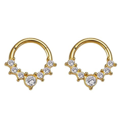 Cubic Zirconia Septum Nose Hoop Ring | 316L Stainless Steel,Round Rhinestone,Cartilage Huggie Earring,16G,8mm Piercing Jewelry,for Women Men - color: Gold