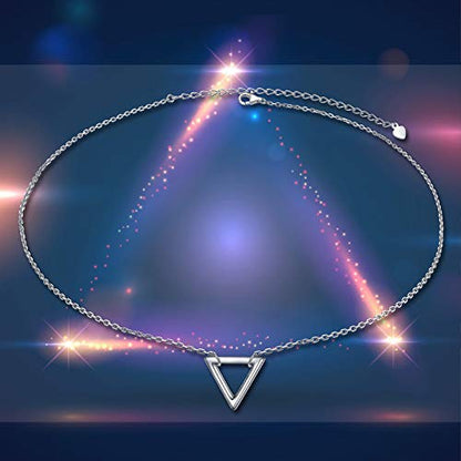 Ladytree S925 Sterling Silver Dainty Simple Choker Necklace,Rolo Chain,Adjustable 13 inches to 16 inches - style: 07_Triangle Choker