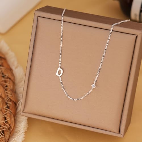 Gold Necklace for Women, Dainty Initial Necklace 14K Gold Plated Dainty Sideways Letter Necklace Personalized Gold Necklace Simple Initial Choker Necklaces for Women Trendy Jewelry Gifts - color: Silver, style: D