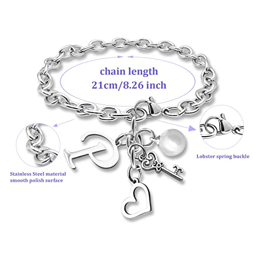 Initial A-Z Bracelets Gift for Women Girls Stainless Steel Chain Bracelet 26 Alphabet Jewelry Gifts for Birthday Anniversary Letter Bracelet Monogram Gifts for Sister Friend Girlfriends Mom 8.26 Inch - color: P