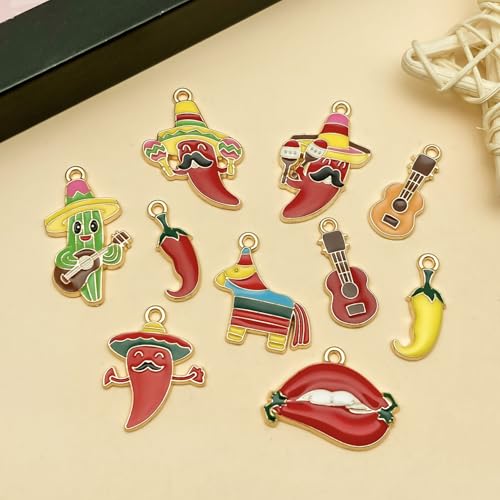 Youdiyla 30pcs Alloy enamel Mexican style carnival chili cactus set Pendant Jewelry Making DIY Keychain Earrings Pendant Various Design Charms for Jewelry Making Bracelets Necklace (SN1097) - color: SN1097