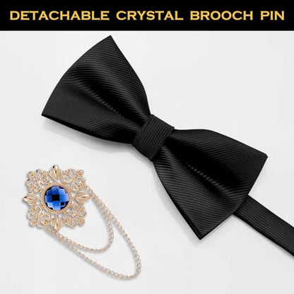 QCWQYML Black Bow Ties for Men Pre-Tied Mens Bow Tie Classic Crystal Brooch Chain Bowtie Adjustable Bowties Tuxedo Party - color: (Gold/Blue)-black