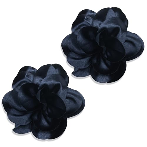 2Pack 6inch Extra Large Satin Brooches Lapel Pins Dainty Elegant Fabric Camellia Rose Flower Brooch Pin for Women Wedding Part Dance Clothes Accessories Jewelry - color: Cyan