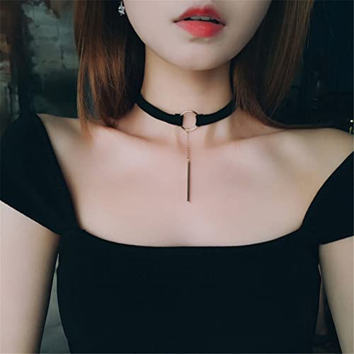 PAURO Women's Black Velvet Ribbon Choker Necklace for with Gold/Silver O | Stainless Steel,Classic Charm Jewelry - color: Rectangle-Gold
