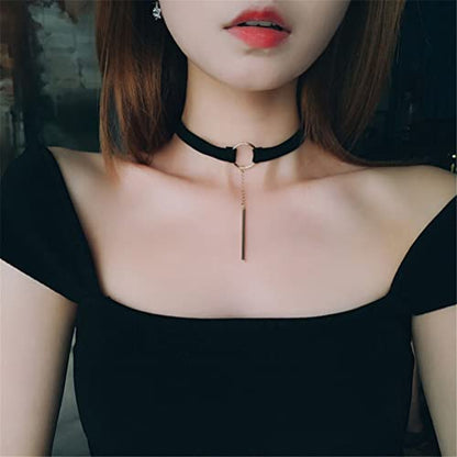 PAURO Women's Black Velvet Ribbon Choker Necklace for with Gold/Silver O | Stainless Steel,Classic Charm Jewelry - color: Rectangle-Gold