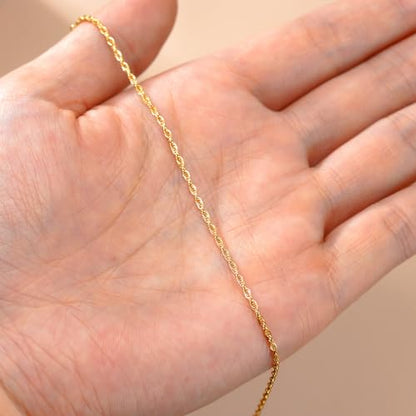 14K Yellow Gold 6-13 Inch 1.2mm-3.2mm Chain Bracelet Anklet for Women, Cuban Link Curb/Rope/Paper Clip/Round Snake/Herringbone/Bead/Water Wave, Thin Gold Chain Bracelet Durable Strong Real 14k Gold Chain Bracelet Anklet - color: 1.5mm Rope Chain, size: 6.