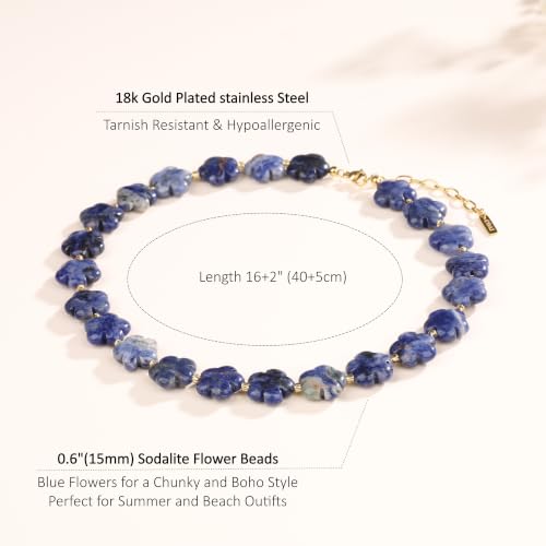 COAI Chunky Colorful Necklace for Women, Summer Beach Jewelry Crystal Flower Necklace for Women, Multi-Gemstones Sodalite Red Jasper Chunky Choker - style: Sodalite Necklace